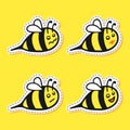 Bee sticker cartoon set Royalty Free Stock Photo